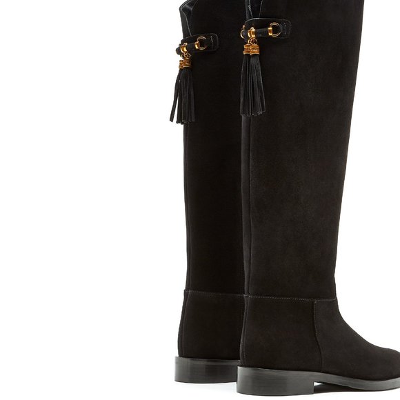 BNIB La Canadienne Banks Thigh High Black Suede Boots with Tassels - Picture 4 of 5